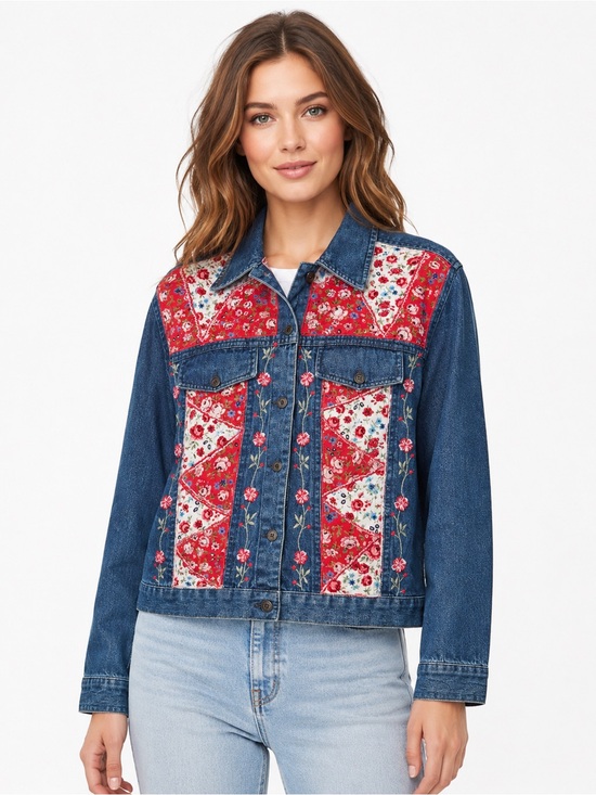 Tantrums Jackets & Blazers - Vintage Tantrums Floral Patchwork Embroidery Denim Cottagecore Jacket Sz L